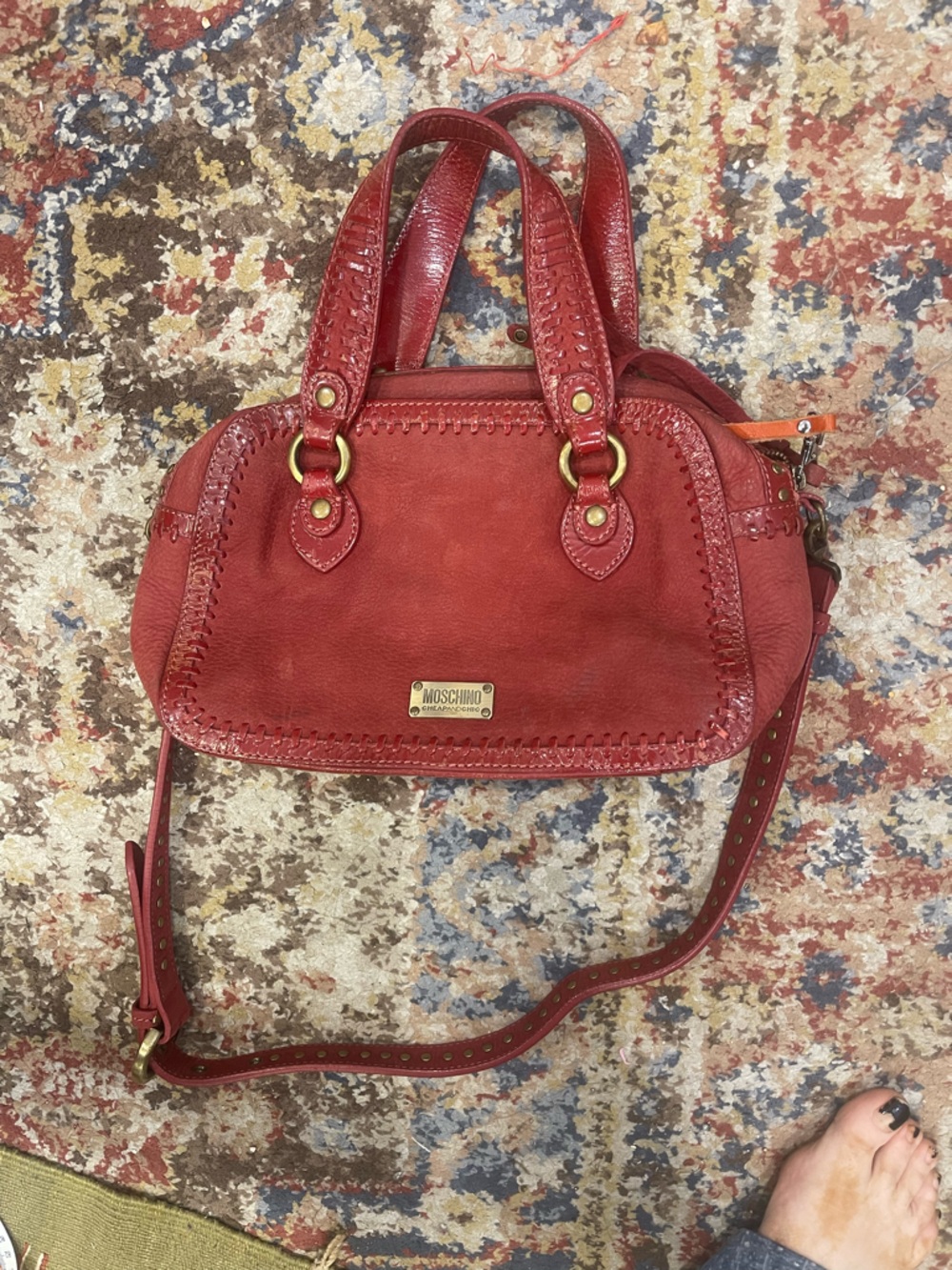 Moschino cheap and chick y2k Red Leather Crossbody Bag with Top Handles